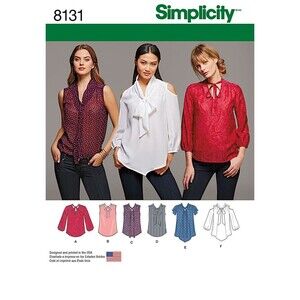 Simplicity 8131 Misses Pullover Blouses Sleeve & Bow Variation Size 6-14 UNCUT